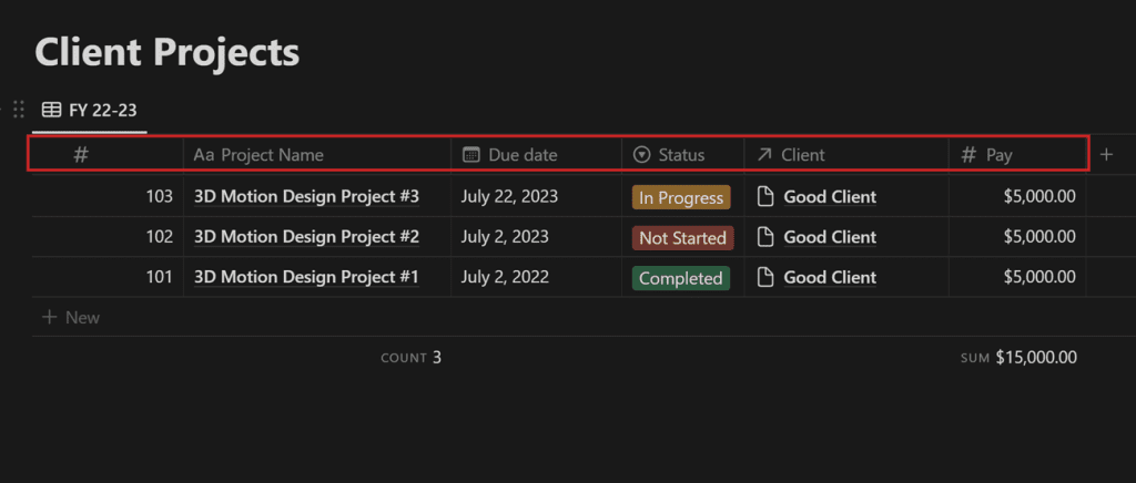 Project management in Notion